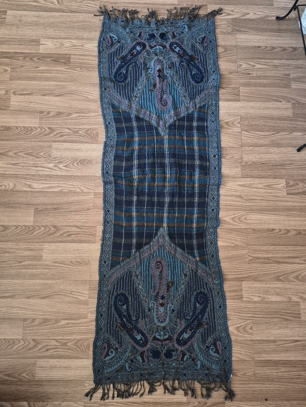 100% Wool Boho Paisley Plaid Fringe Scarf Shawl Wrap